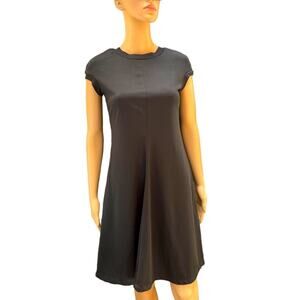 Vintage Midi Dress Small Casual Gothic Minimalist A-Line Zip Crew Neck Black